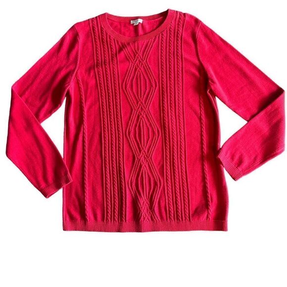 Talbots Red Cotton Cable Knit Sweater Long-Sleeve size Medium - Picture 1 of 5